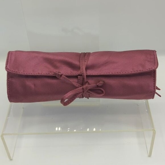 J. Crew Jewelry Tie Roll Travel Case in Dark Mauve Purple Satin - Picture 1 of 5